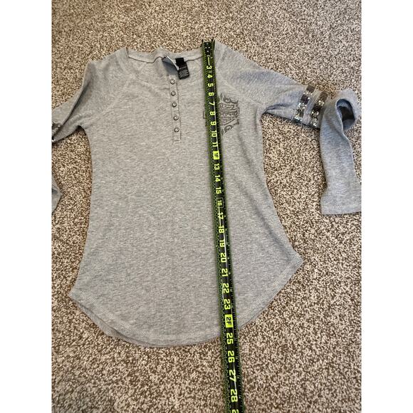 Harley Davidson Top Women's Plus Sz Small Waffle Knit Henley Embellished Biker - Picture 5 of 5